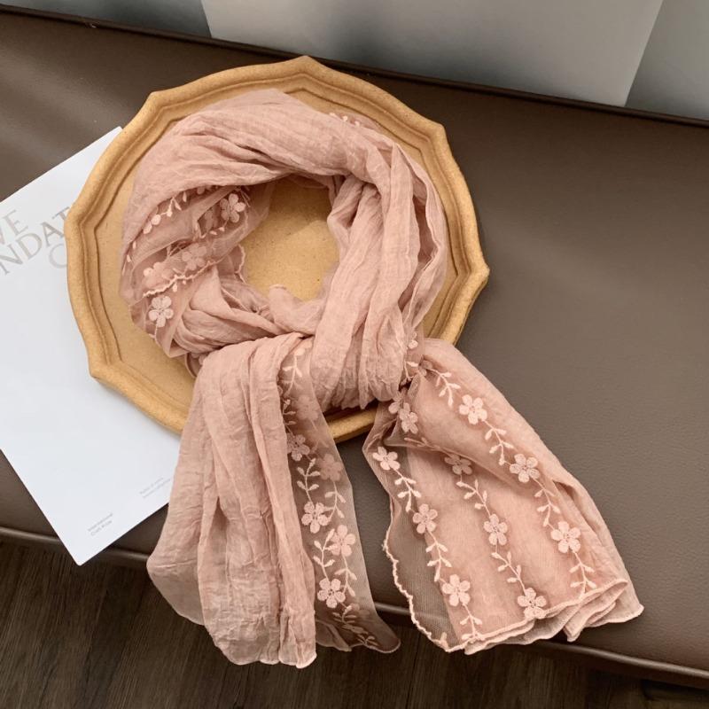 Cotton and linen scarf atmosphere lace embroidered scarf silk scarf fashion versatile literary scarf small shawl