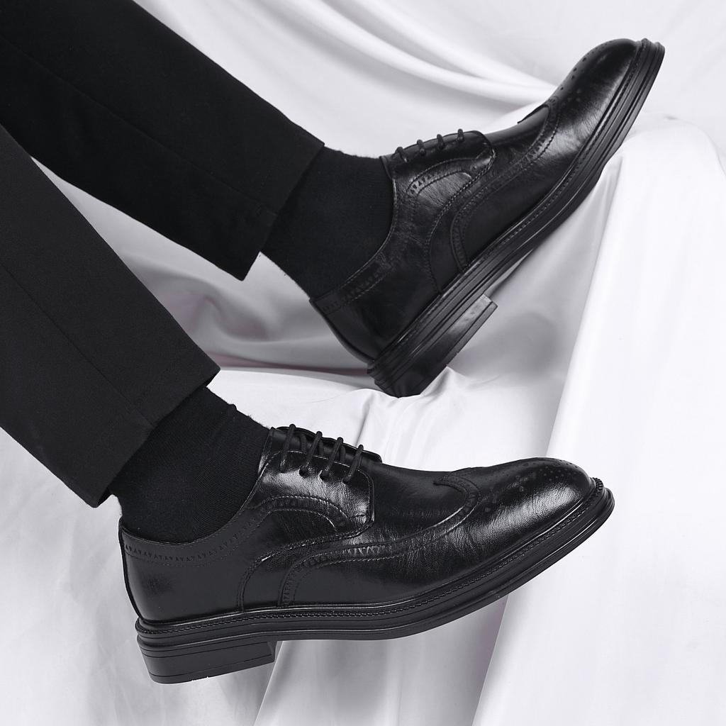 Business Dress Casual Shoes British Groom Leather Heightening Suit Soft Sole Wedding Leather Shoes Men's Spring Job