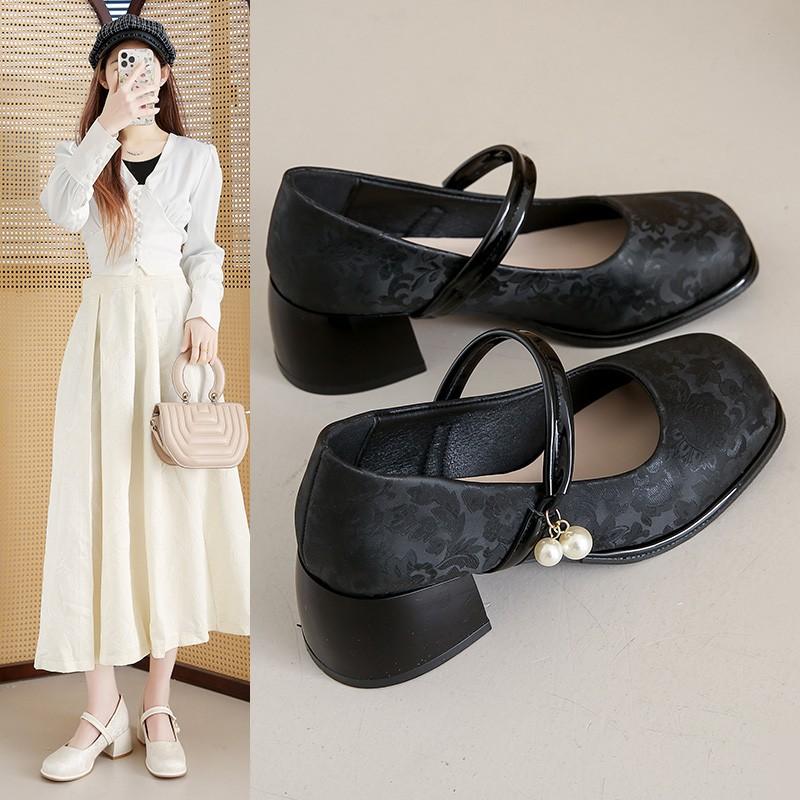 thick heel patent leather square head Mary Jane shoes women's 2025 new spring Korean high heel temperament versatile fairy style single shoes