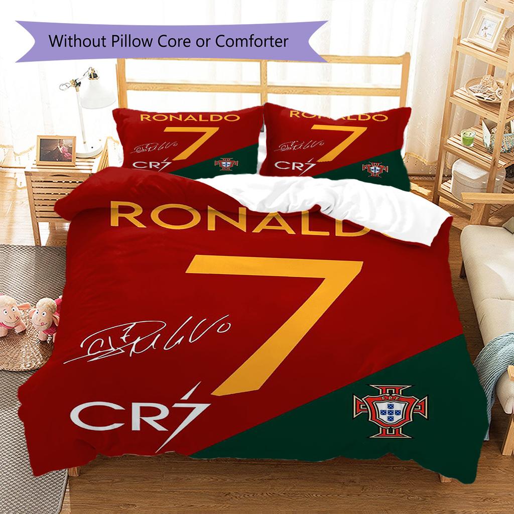CR7 Cristiano Ronaldo Muster Bettwäsche, Steppbett Set Bettbezug Kissenbezug Zuhause Geburtstagsgeschenk(1 Bettbezug + 2 Kissenbezüge, ohne Füllung)