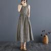 Vintage Plaid Tank Dress Crew Neck Sleeveless Base Dress Women's Long Summer Dress
