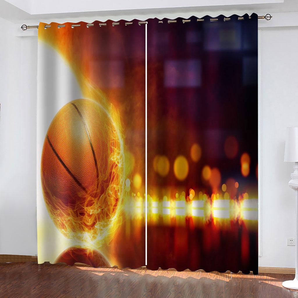 Ready Curtains Cheap 3D Sports Basketball Blakout Curtain, Kids Window Treatment Sets, Bedroom Curtains For Living Room