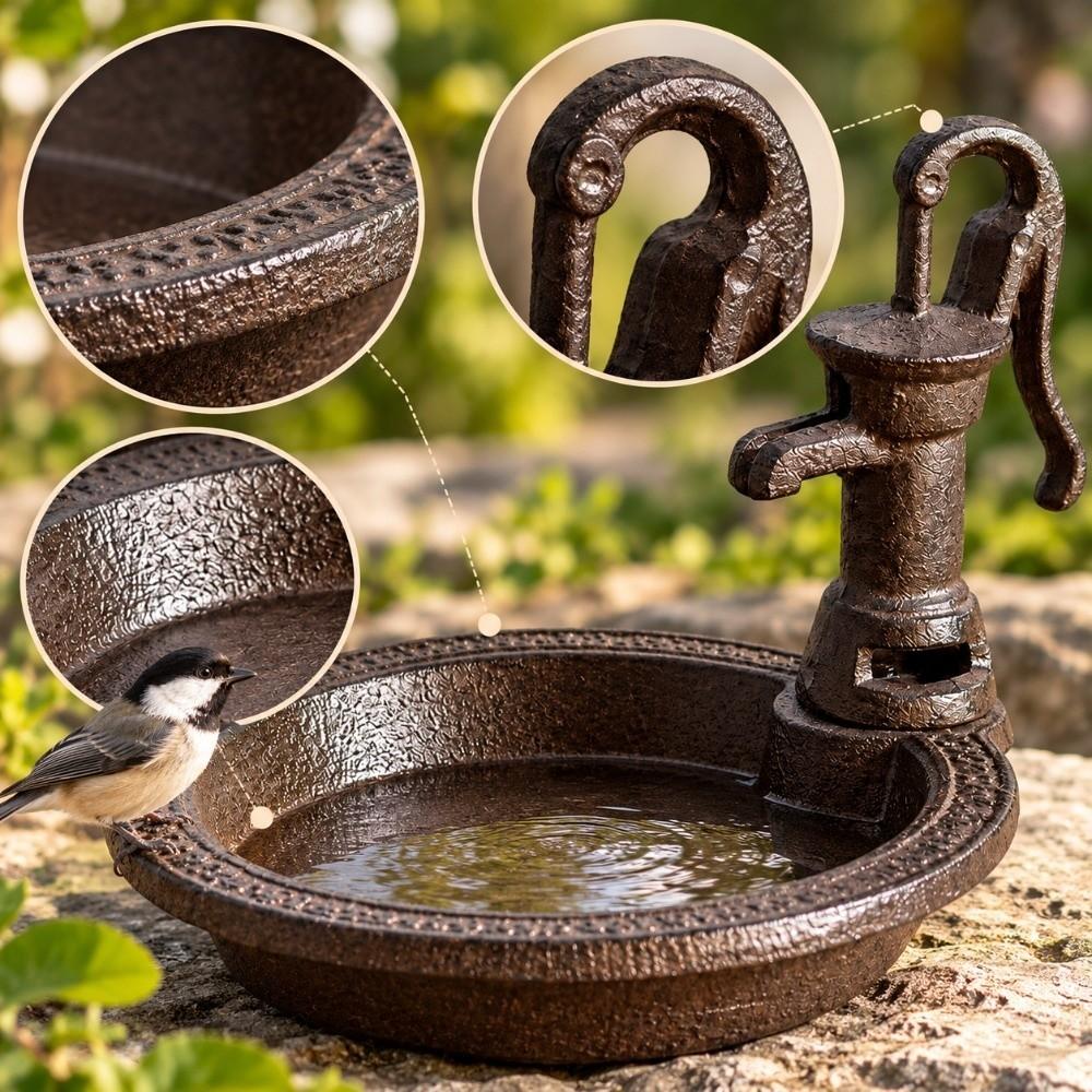 Vintage Bird Feeder Cast Iron Water Pump Bird Feeder Durable Peacock Shaped Bird Bath Patio