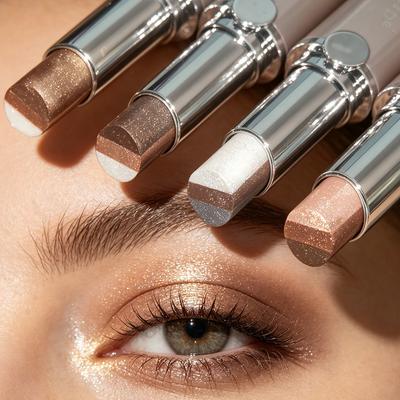 SAM SUGAR Triple Color Creamy Texture Eyeshadow Stick Gradually Changing Non Disturbing Shimmering Highlighter and Blush Waterproof
