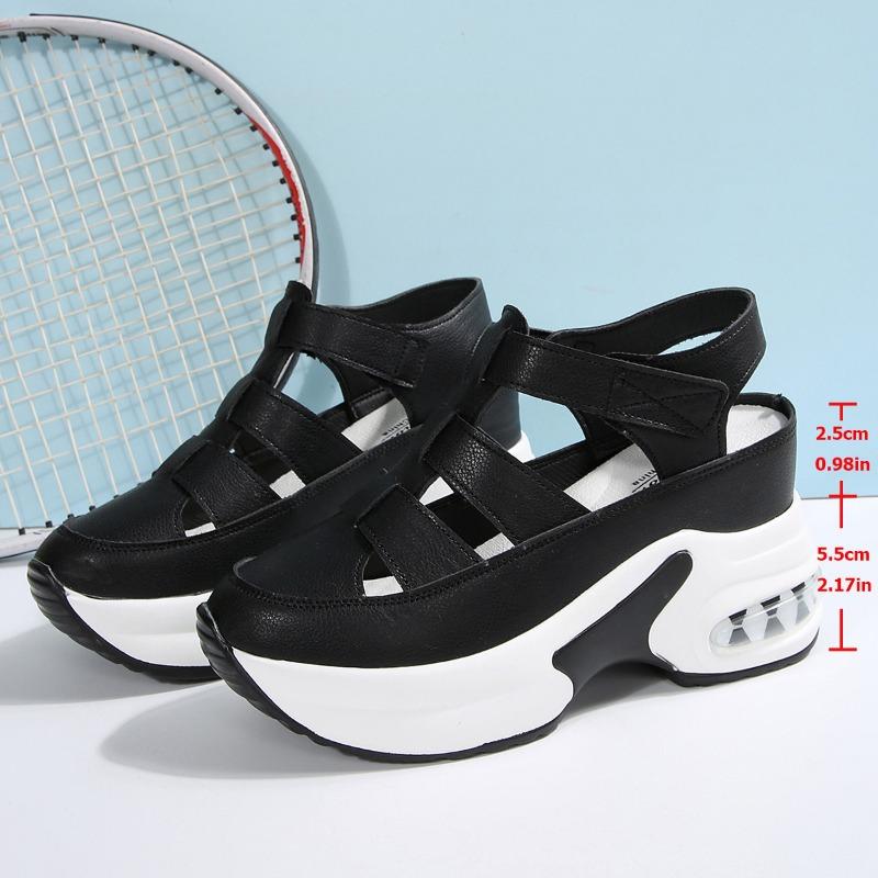 

Сандалии женские весенние новые на большой подошве-маффин с пряжкой в одно слово и клиновидным каблуком, сандалии на липучке с закрытым мысом 43 чёрный