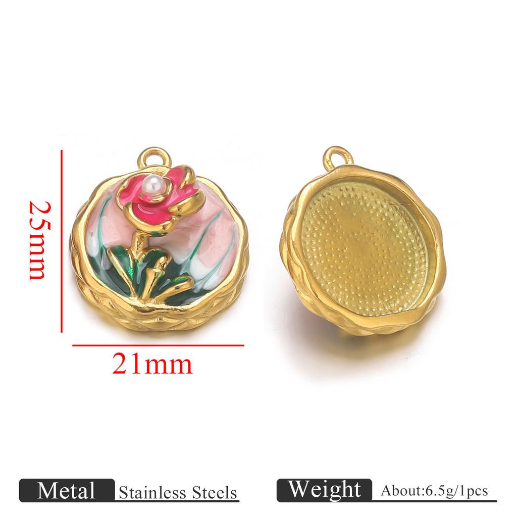 Colorful Oil Drop Flower Pendant Stainless Steel Gold Color Charm Necklace Bracelet DIY Making Jewelry Accessories Dropshipping