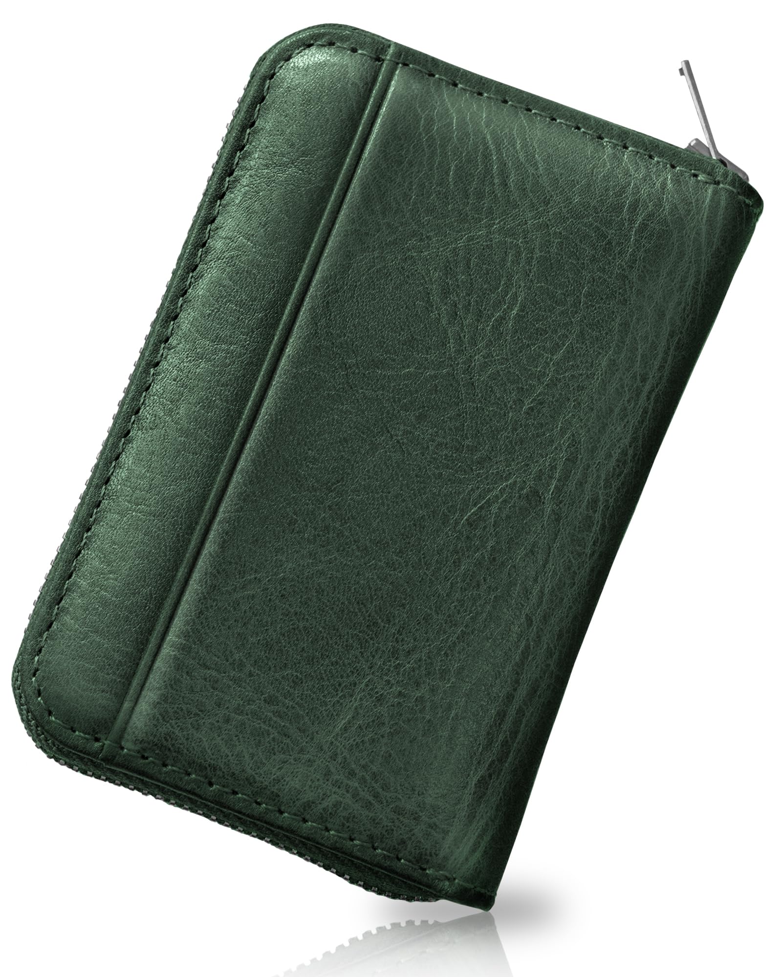 

Чехол для карт Himeji Leather, большой вместительный держатель для карт из натуральной кожи, легкий сильфон, защита от скимминга, молния YKK [FENGARI] для мужчин (зеленый)