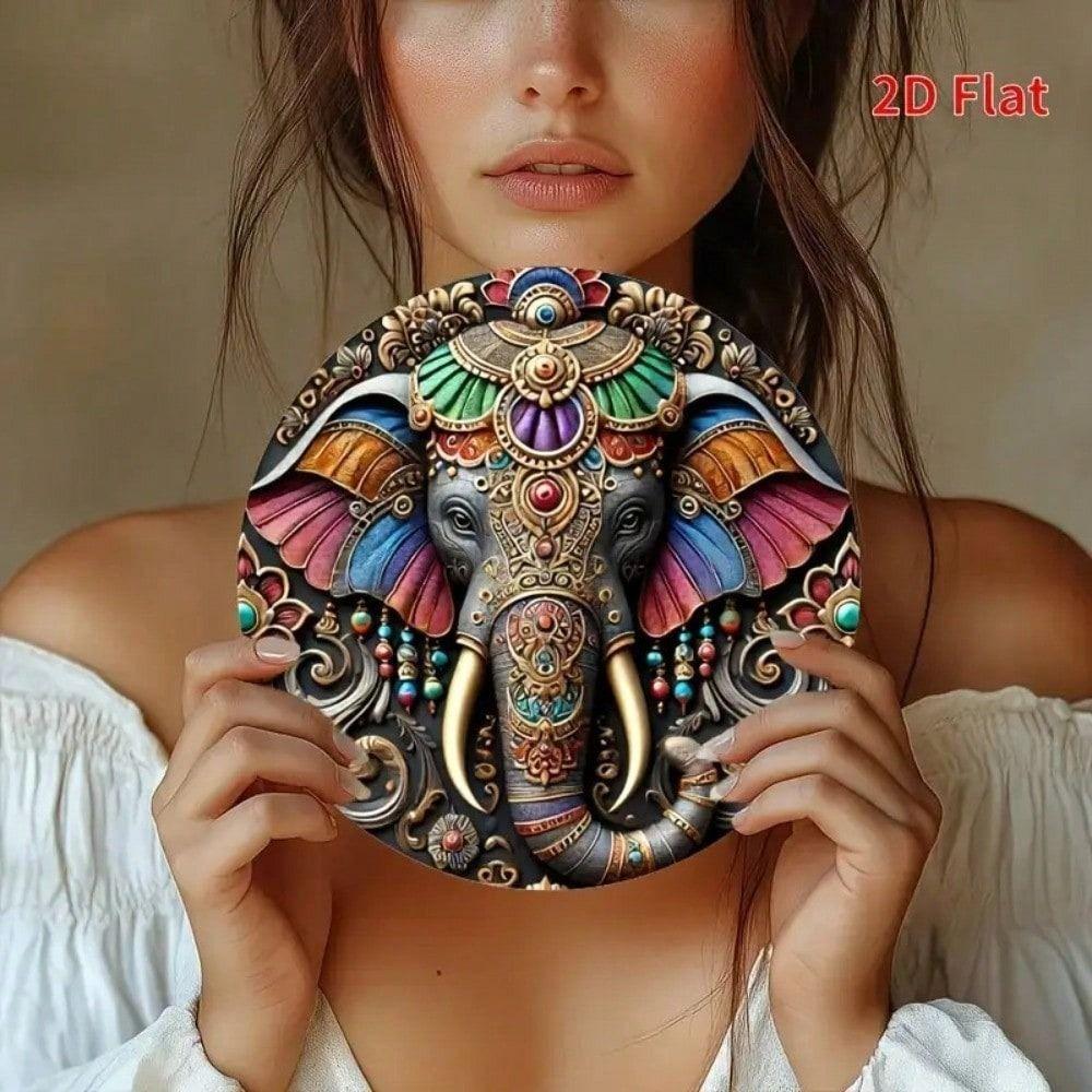 Metal Poster Elephant Indian Ornament Wall Art Home Decor