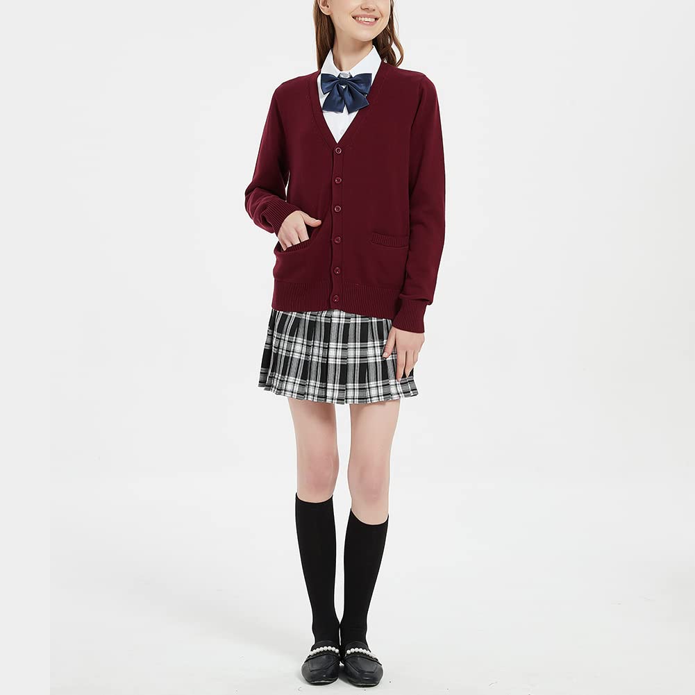 School Cardigan for Cardigan for Loose for Wine [Blostirno] Girls, Uniform, Students, Thick, Plain, V-Neck, Fit, School, (JP0027W-L)