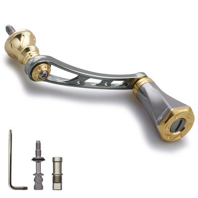 HEIGHTEN 56mm Reel Handle with 23mm Knob for Shimano Daiwa Universal Spinning Reel Tornado Series (DAIWA) (Gunmetal/Gold) (411)
