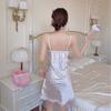 Sexy lace backless suspender pajamas spring and summer ice silk thin loungewear with chest pad plus size pajamas women