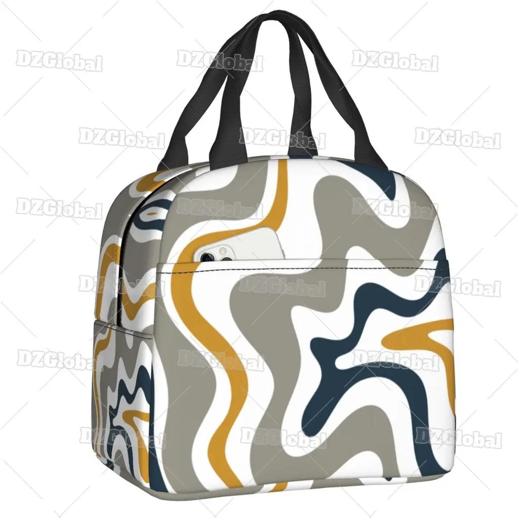 Liquid Swirl Abstract Pattern In Sage Green Insulated Lunch Bag Geometric Art Cooler Thermal Bento Box For Women Kids Food Bags