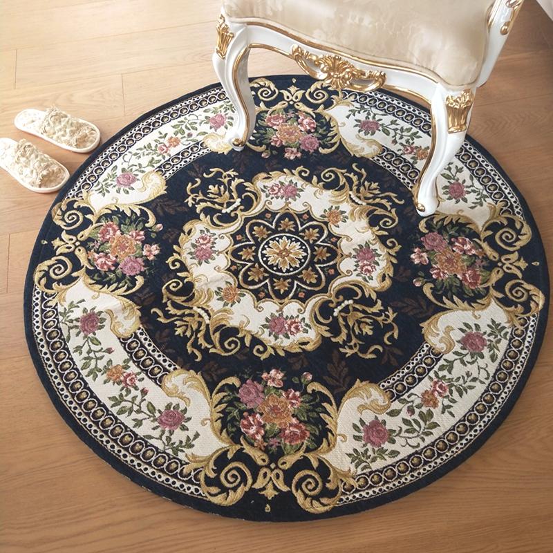 European Retro Rugs for Bedroom Flower Pattern Living Room Decoration Round Carpet Anti-slip Bedside Soft Floor Mat Washable Rug