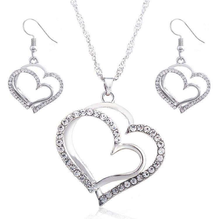 

JMXD-Love Peach Heart Подвеска Комплект украшений Преувеличенное ожерелье Женская мода Популярные серьги, аксессуары серебряный