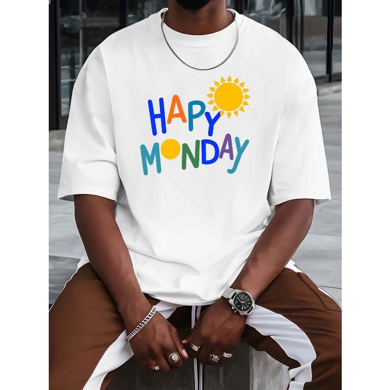 European Size Happy Monday! Check Out This Trendy Short-Sleeved Men'S T-Shirt for Summer, Featuring a Stylish Print.Versatile And Breathable Top