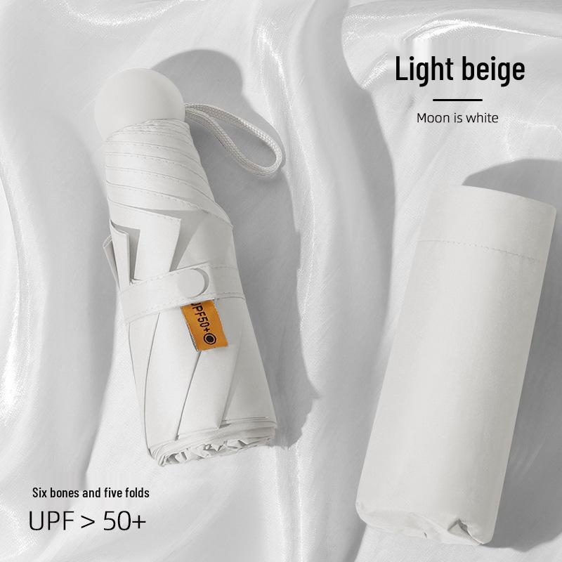 Compact Dual-Use Sun and Rain Umbrella with Black Glue Sunshade - Stylish Ladies' 5-Fold Capsule Design