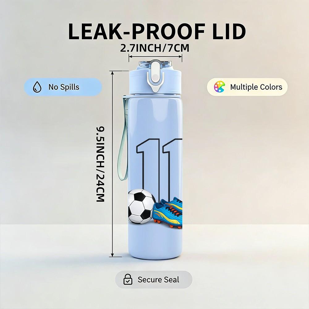 1PC Soccer Ball Number Eleven Print 750ml Color Plastic Sports Water Bottle Leakproof Flip Straw Lid Suitable for Sports Office Home Use