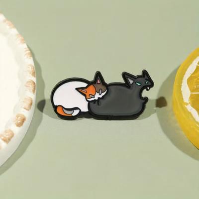 Two-Cat Cartoon Brooch Mean Cat Enamel Brooch Pin Digital 3D Technology Smooth Surface Black White Cats Pin Backpacks Hats Badge