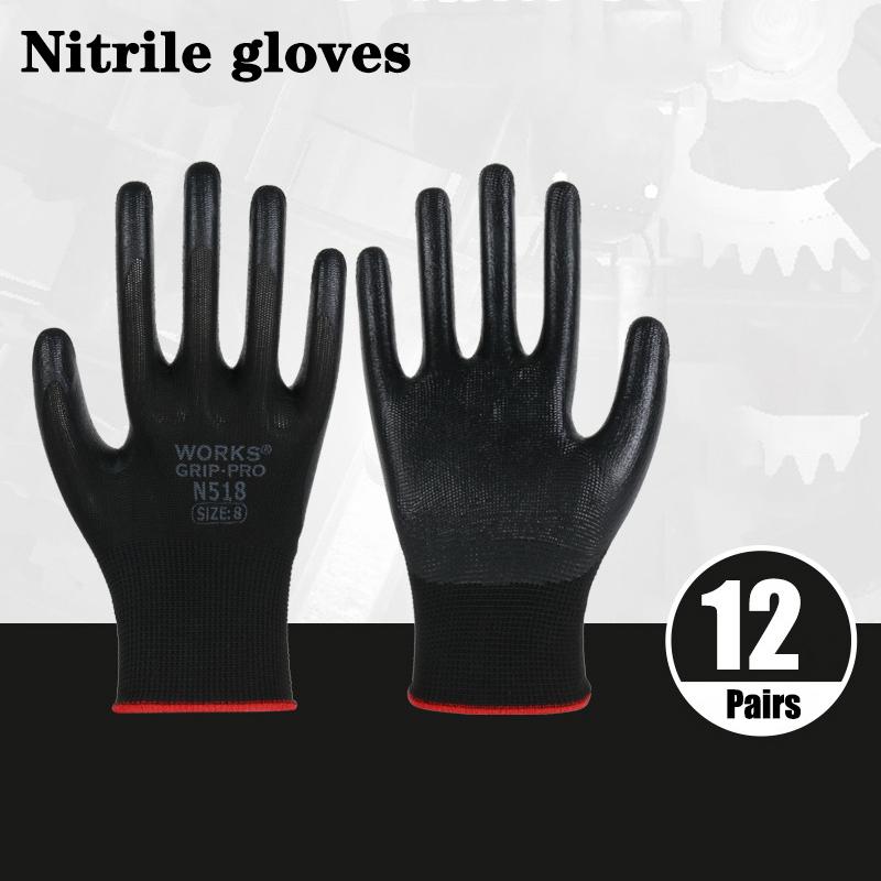 12Pairs Wear Resistant Gloves For Construction Rubber Gloves Nitrile Gloves Safety Gloves Mechanic Working