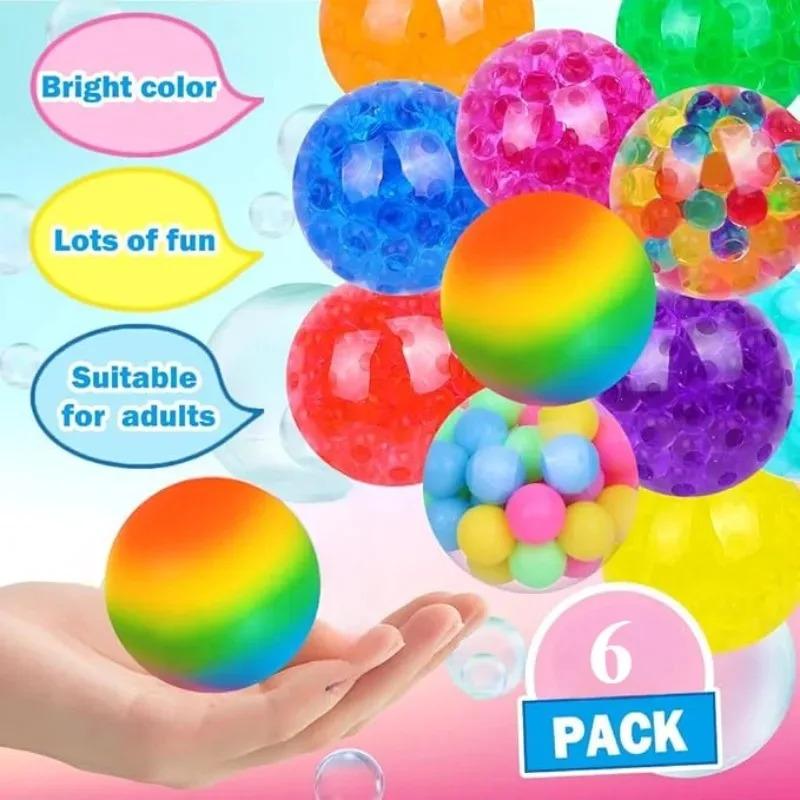 6Pcs Mini Squishy Stress Balls Set, Rainbow Sensory Fidget Toys For Anxiety Relief, Durable Non-Toxic Squeeze Balls