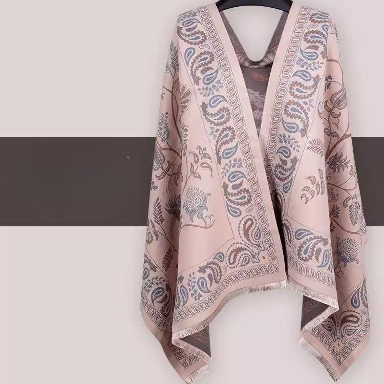 Shawl Bluebird Pattern Ethnic Style Cashew Flower Air Conditioned Room Nap Blanket Winter Warm Scarf for Women