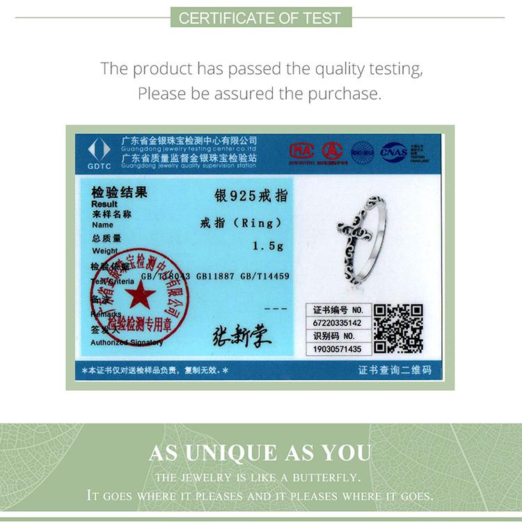 Bamoer Vintage Cross Open Ring 925 Sterling Sliver Embossed Patterns Finger Adjustable Size 5-9 Rings For Party Jewelry