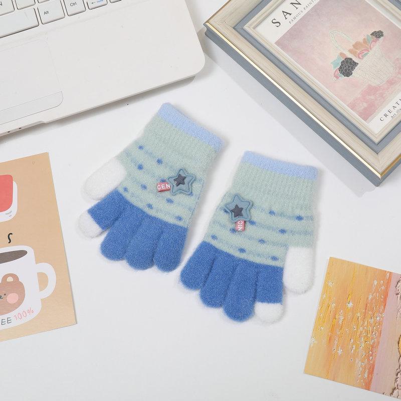 

Cute Star Baby Knitted Gloves Autumn Winter Toddler Kids Full Finger Gloves Windproof Warm Girls Boys Mittens синій