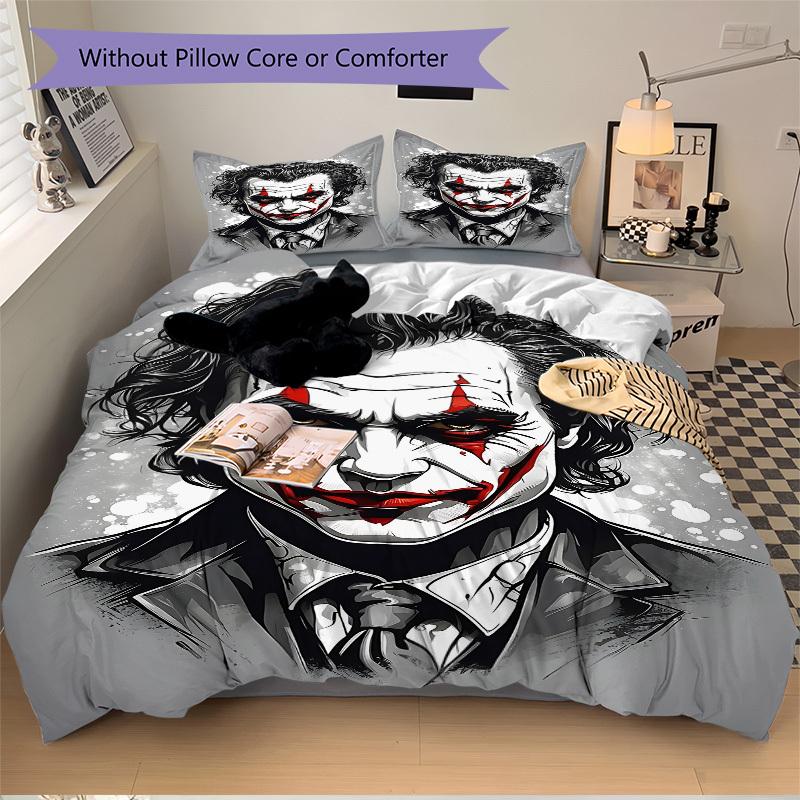 3pcs Joker Clown Bedding Set, Soft Polyester Duvet Cover and Pillowcases Machine Washable Seasons All Suitable, Design for Bedroom344