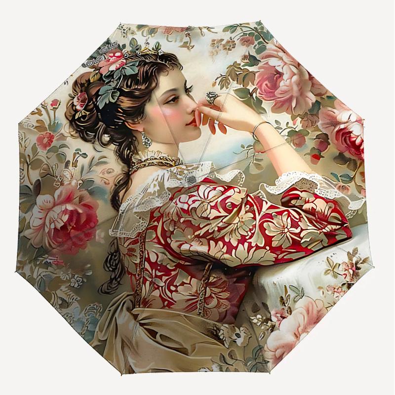 1PC Floral pattern, Victorian dress Umbrella-8-Rib Reinforced, Automatic Open, Lightweight & Durable, Cute Fashion Accessory for Outdoor, Beach, or Ca