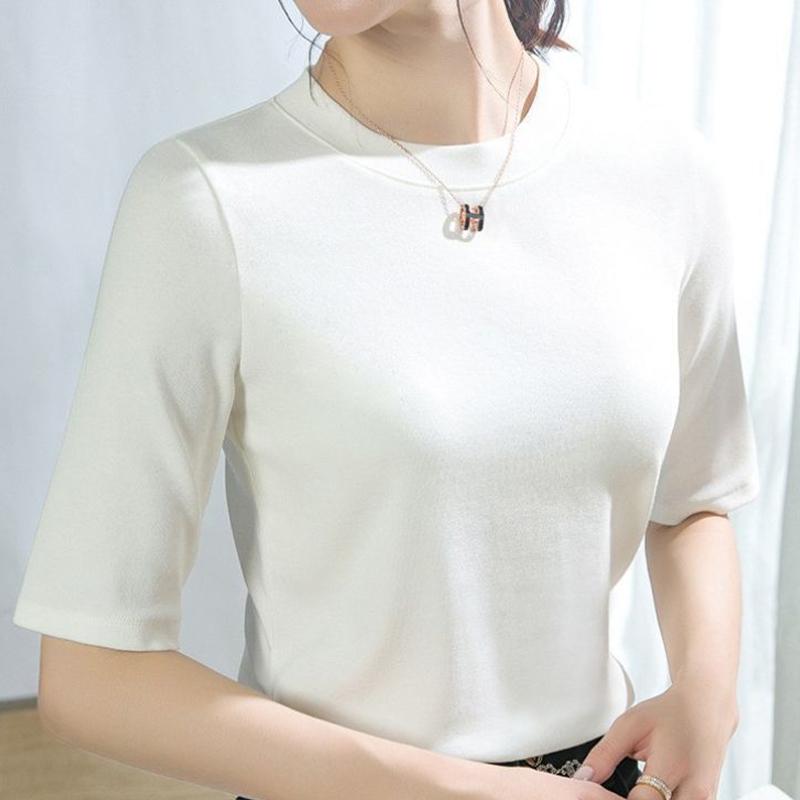 

Slim Casual Base Thread Shirts WomenPullover Half Sleeve Casual Sweater BlousesWomen Solid Basic Tee Tops XL білий