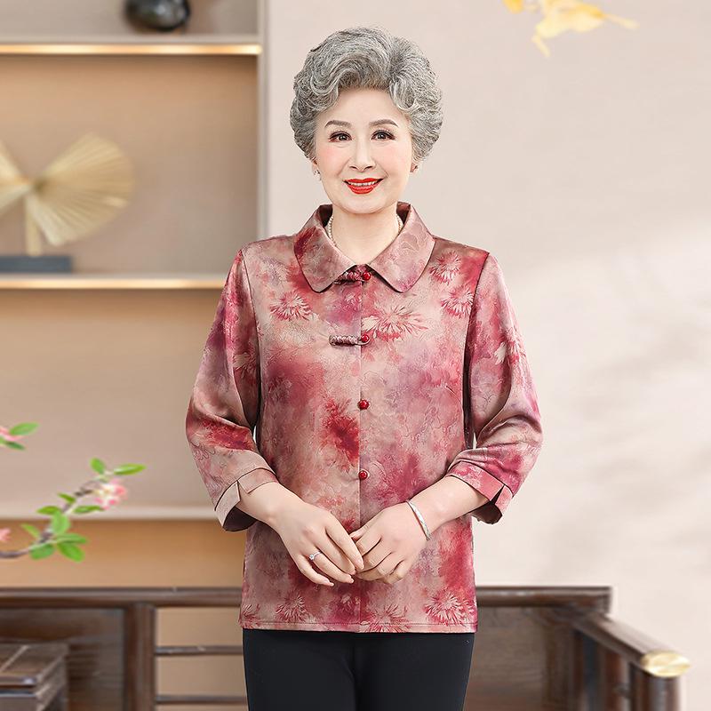 

Spring Seven-Sleeve Tang Suit Top for Middle-Aged Women - Loose, Printed Design for Grandma, Ideal for Spring and Autumn 5XL (approx. 145-160 jin)