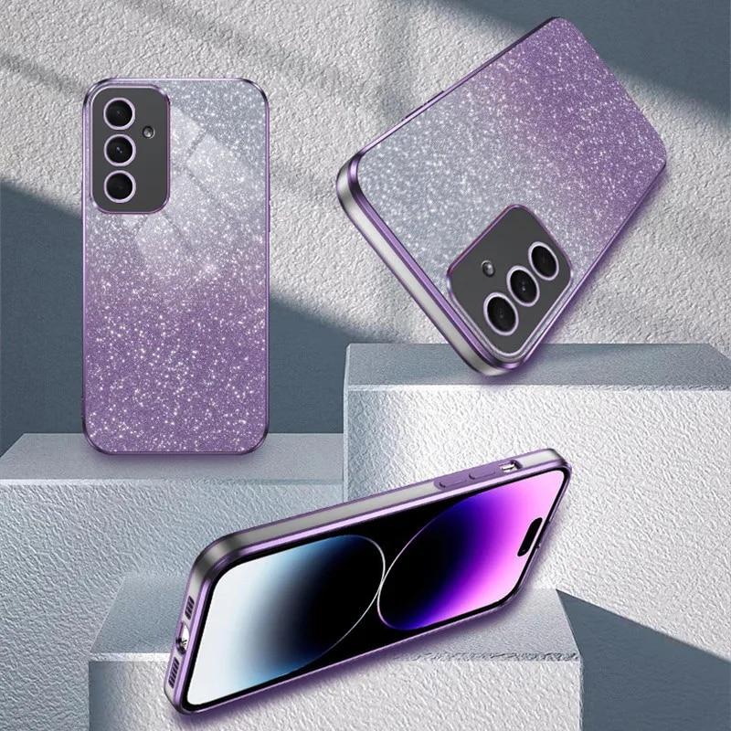 Luxury Gradient Glitter Plating Case For Samsung Galaxy A54 A34 A24 A14 A15 A05 A04 A53 A52 A23 A13 Silicone Protect Back Cover