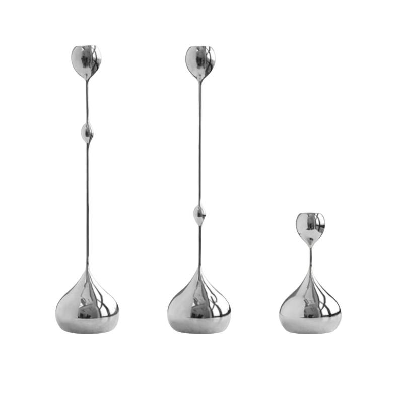 3Pcs Silver Candle Holder, Metal Candlestick Romantic Art Table Decoration For Home Dining , Wedding Photography Props