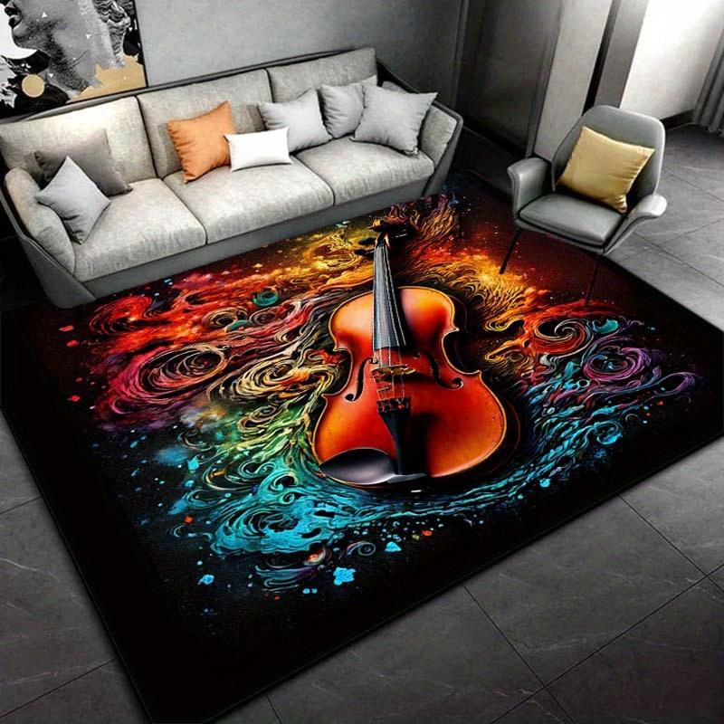 Violin Abstract Rug: Musical Art for Creative Living Spaces | Bold Statement Pieces Anti slip carpet can be machine washed