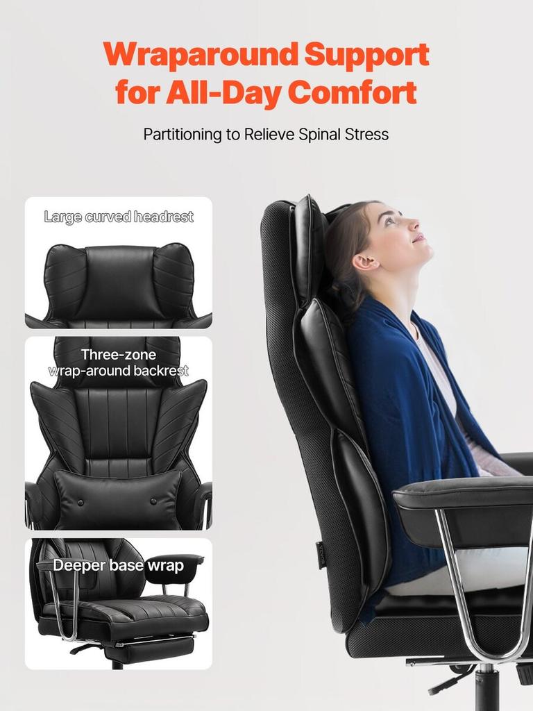 Executive Office Chair High Back Chair Footrest & Removable Armrests Black