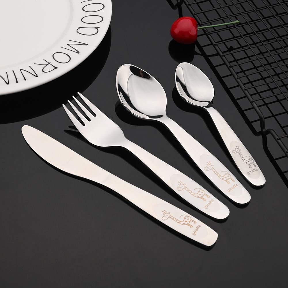 Cute Deer 304 Stainless Steel Flatware Children Cutlery Western Style Fork Spoon Knife Teaspoon Set Baby Feeding Safe Tableware