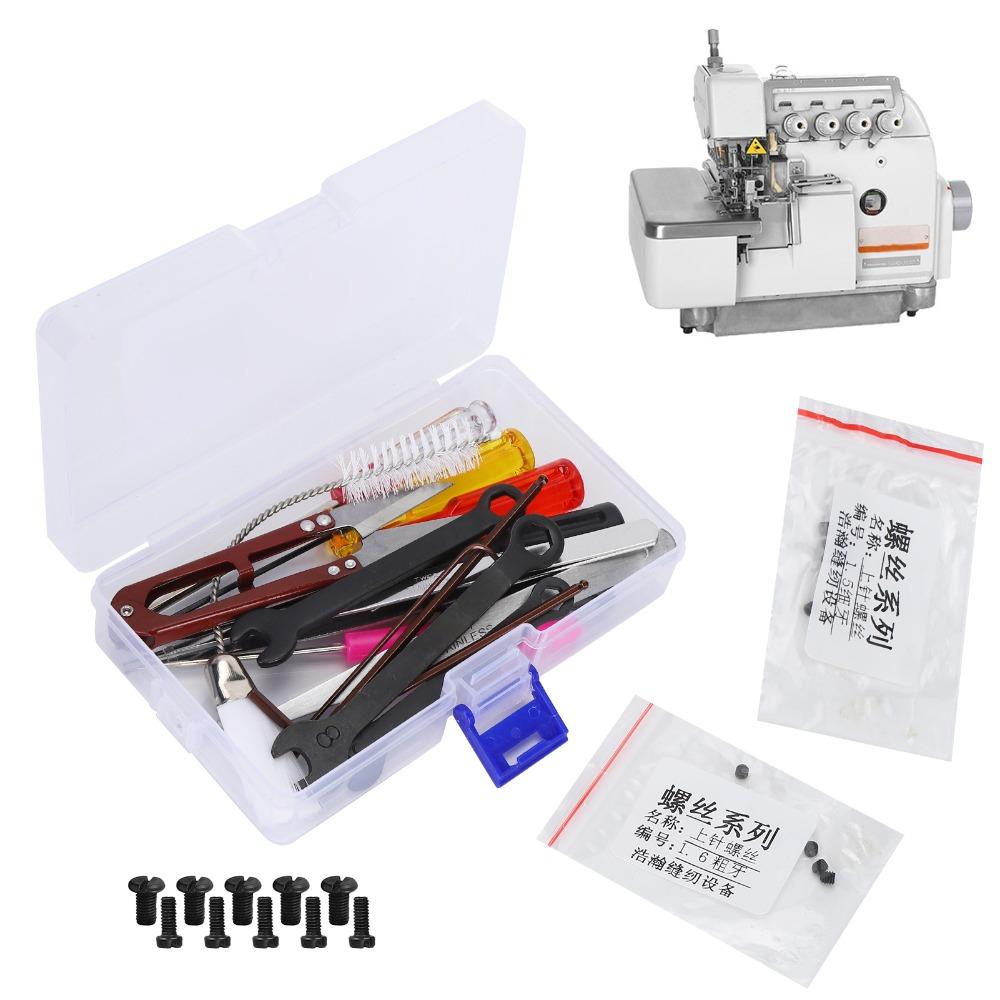 14pcs Straight Tweezers Overlock Machine Tool Curved Tweezers Hex Wrench Sewing Machine Cleaning Kit Slot Screwdriver