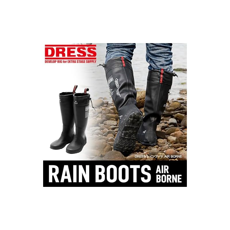 Dress Airborne Rain Boots [Size 26cm] Black, Fishing Boots, Wading Boots, Marine Boots, Fully Waterproof, Water-Repellent, Non-Slip, for Mountain