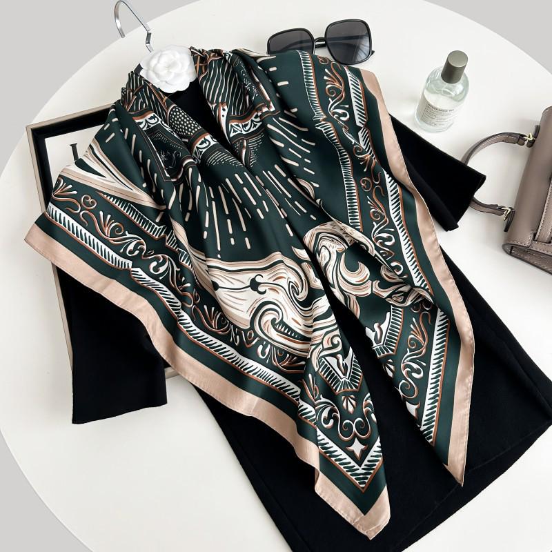 Čiernobiela hodvábna twill šatka so zvieracím vzorom - 90x90CM Jesenný/Zimný šál pre ženy