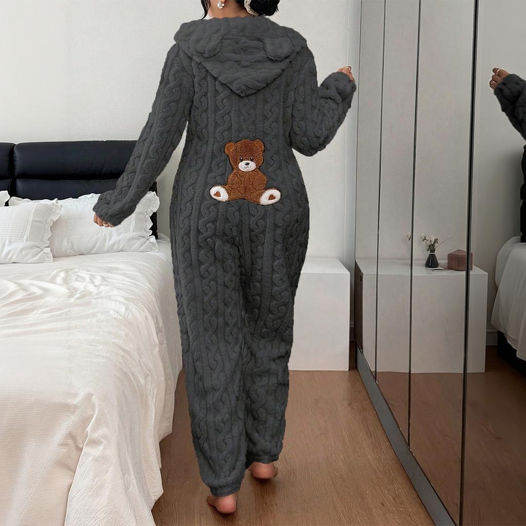 Women's Hooded Long Sleeve Pajama Jumpsuit for Casual and Sleep