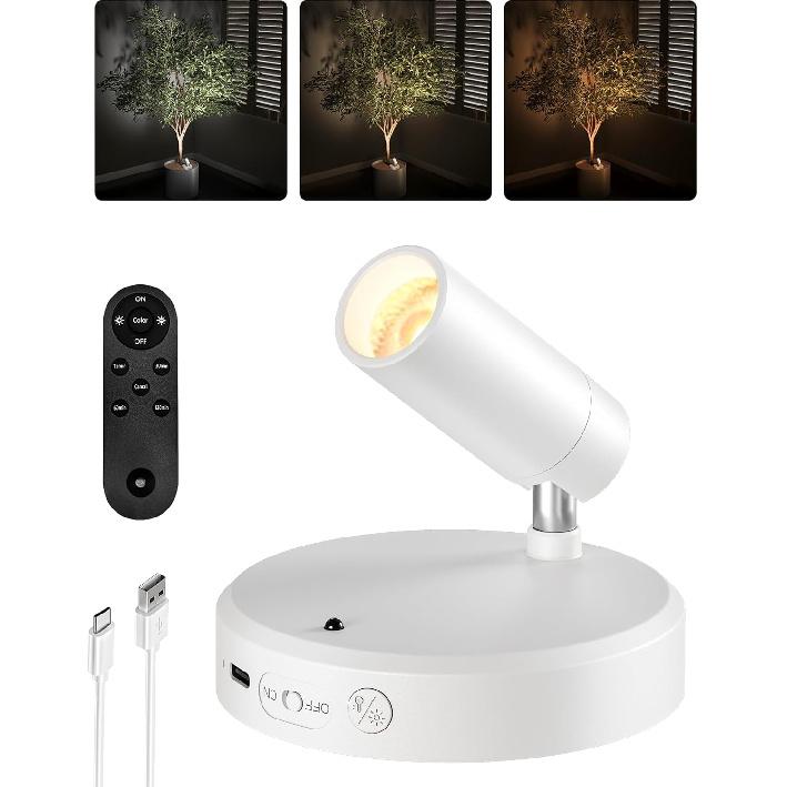 EZVALO Indoor Spotlights, Picture Lights for Wall, Uplights | 5500mAh Rechargeable Battery, with Remote, Mini, Wireless, Magnetic, Timer, 3 Color