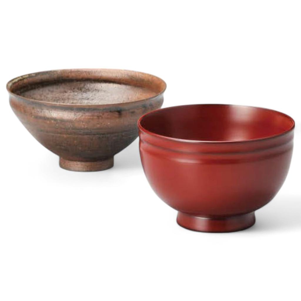 Set of 2 Lacquerware Ceramic Made in J-kitchens Bowls, Wooden, Hand-Painted, Japan, PID-528817