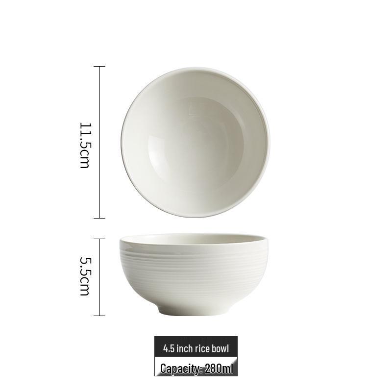 Nordic Style Japanese White Ceramic Bowl & Plate Set: Simple Underglaze Rice & Noodle Tableware