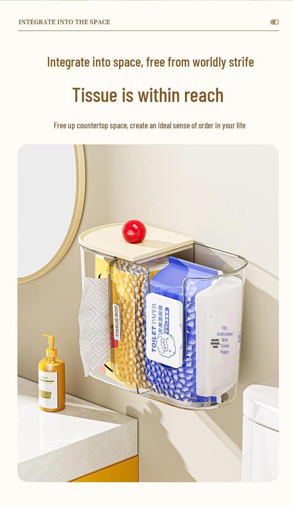 No-Punch Wall-Mounted Tissue Box: Bathroom, Kitchen, Toilet Towel and Wet Wipe Storage