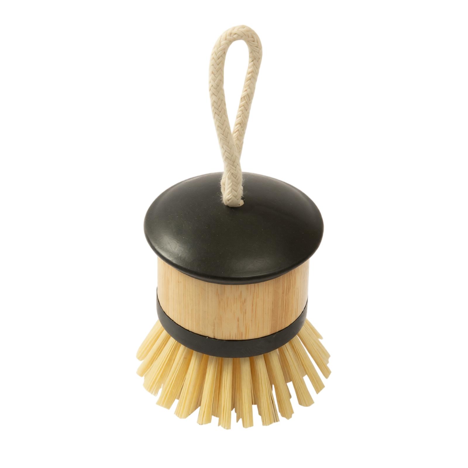 Bamboo Dish Brush with Stiff Bristles for Kitchen Cleaning Durable Scrubbing Brush with Hanging Rope for Pots Pans and Dishes One Size чёрный