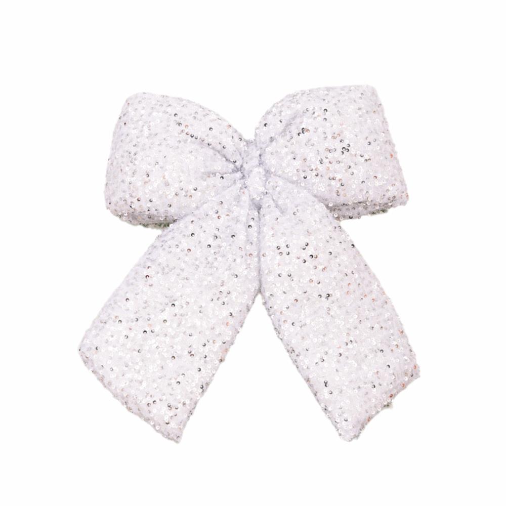Sparkling Glitter Flocked Bowknot Creative DIY Ribbon Bow Knot Xmas Tree Charm Flocked Texture 30cm Size Christmas Tree Bow