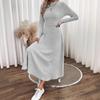 Fall Winter Solid Color Crew Neck Brushed Ribbed Maxi Dress Elegant Fashion Long Dress for Women European American