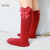 Girls' Bow Mid-Calf Cotton Socks - Cute Solid Colors for Spring & Autumn