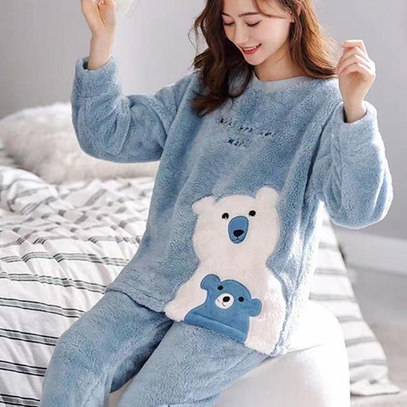 Pyjama Femme 2 Pièces En Polaire Teddy – Manches Longues, Pantalon Chaud, Doux Et Confortable Pour L’hiver