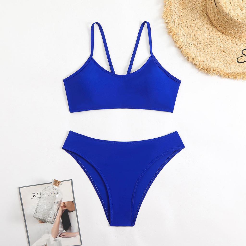 2025 European & American Solid Color Women's Sexy Bikini Swimwear - High-End Hot Spring Design